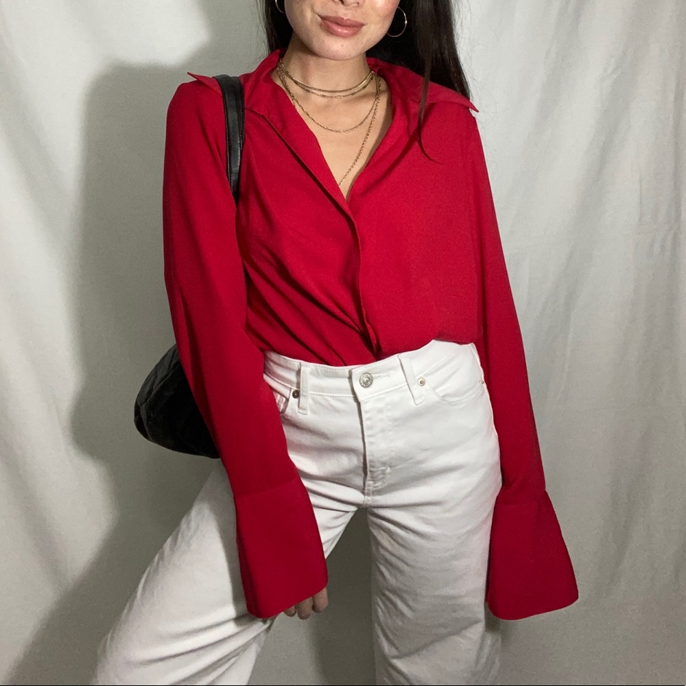 Vintage Womens red button up blouse size small